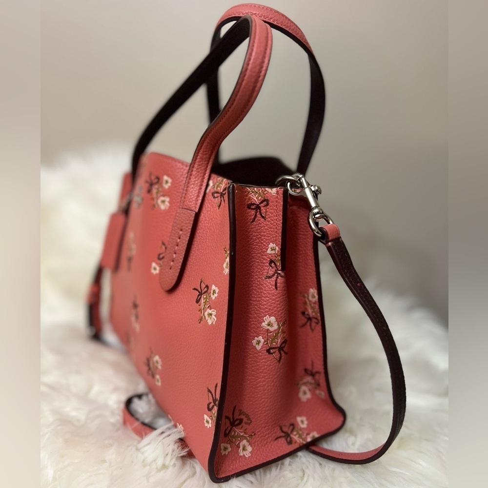 COACH Pink Floral Pebbled Leather Tote - Picture 4 of 14